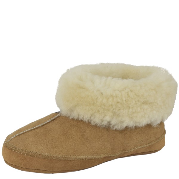 Sonia Originelli Beige Hüttenhausschuh Lammfell Schaffell Leder XXL Fellkranz Nur für heute