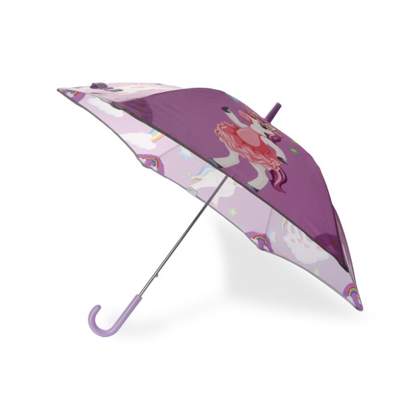 Sonia Originelli Kinder Regenschirm reflektierend Sicherheitsschirm Einhorn lila rosa Sternchen Unicorn Sonderangebote