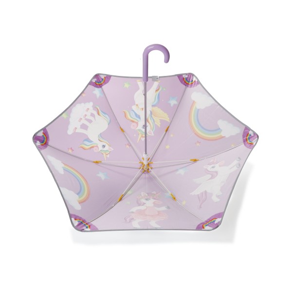 Sonia Originelli Kinder Regenschirm reflektierend Sicherheitsschirm Einhorn lila rosa Sternchen Unicorn Sonderangebote