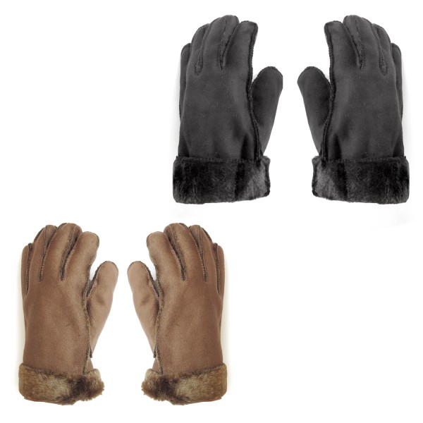 Sonia Originelli Fingerhandschuhe Faux-Leder Velouroptik Kunstfell Samt Velvet kuschelig Outlet