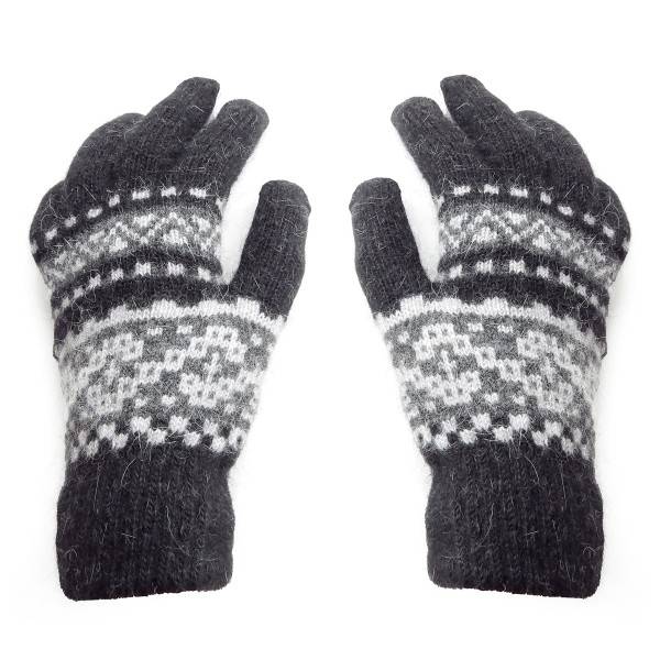Sonia Originelli Handschuhe Norweger Muster Finger Strickmuster Angorawolle Schwarz Hotsell