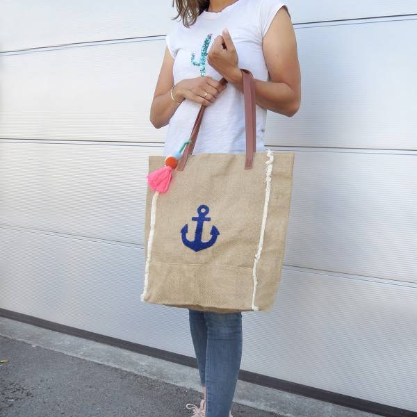 Sonia Originelli Canvas Shopper "Anker" Strandtasche Bommel Quasten Angebote