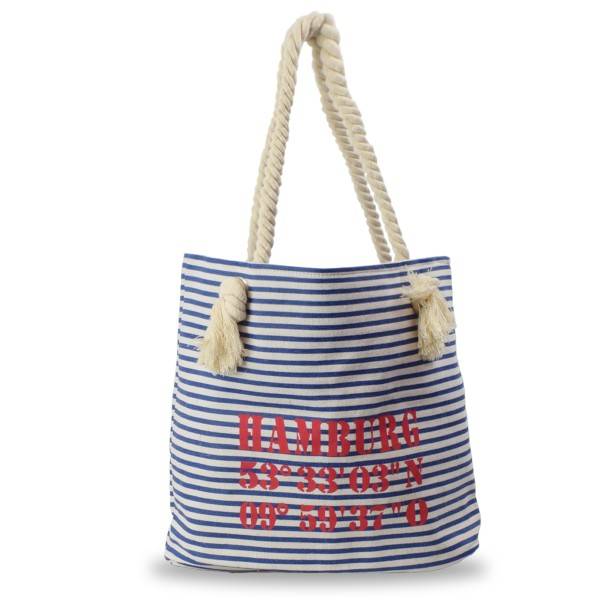 Sonia Originelli City Shopper "Hamburg" maritim gestreift Koordinaten Canvas Fabrikverkauf