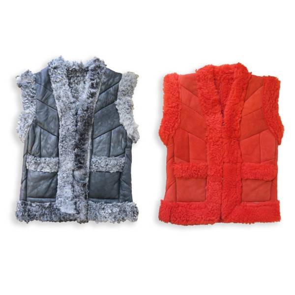 Sonia Originelli Damenweste Naturfell Leder Lammfell Patchwork Handarbeit Online Shopping