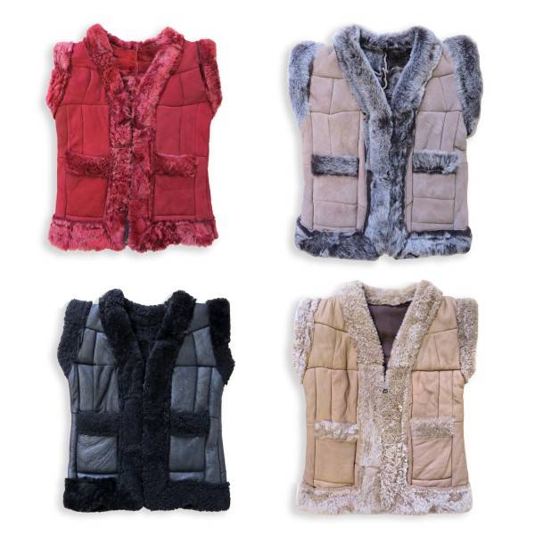 Sonia Originelli Kinderweste Naturfell Leder Lammfell Patchwork Handarbeit im Angebot