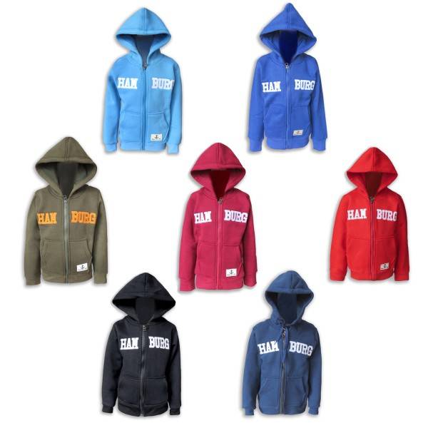 Sonia Originelli Sweatjacke "Hamburg" Kinder unifarben Jacke Hoodie bestickt Fabrik Onlineshop