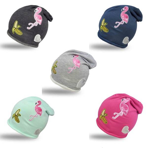 Sonia Originelli Beanie Mütze Kind Patch Aufnäher Banane Flamingo Herz trend Baumwolle Bestseller