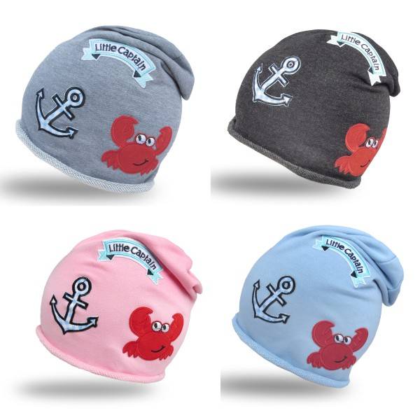 Sonia Originelli Beanie Mütze Kind Patch Aufnäher Krabbe maritim Anker trend Baumwolle Tägliche Deals