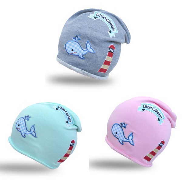 Sonia Originelli Beanie Mütze Kind Patch Aufnäher Leuchtturm maritim Wal trend Baumwolle Sonderangebote