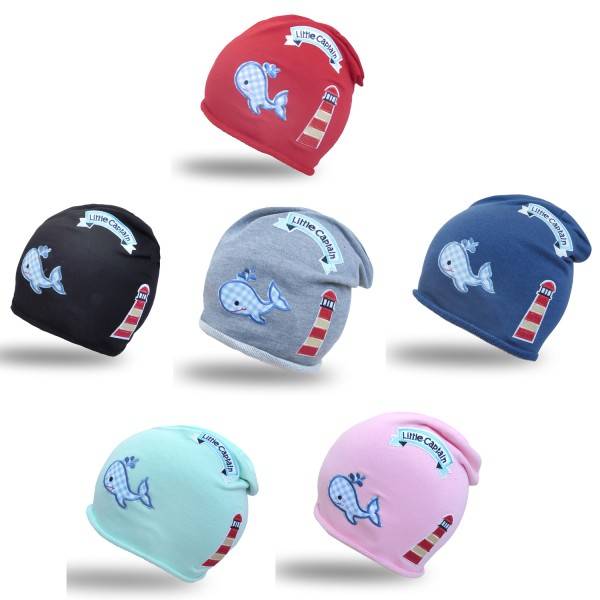 Sonia Originelli Beanie Mütze Kleinkind Patch Aufnäher Leuchtturm maritim Wal trend Baumwolle Babymütze JETZT KAUFEN