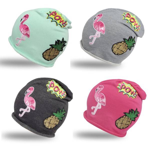 Sonia Originelli Beanie Mütze Patch Aufnäher Ananas Flamingo Pow trend Baumwolle Letzte 2 Tage