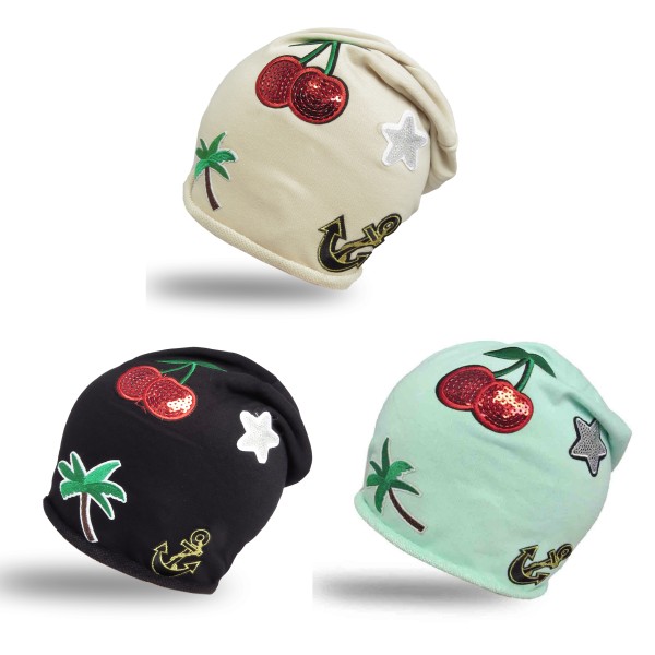 Sonia Originelli Beanie Mütze Patch Aufnäher Kirsche Anker Palme trend Baumwolle Zeitbegrenzte Promotion