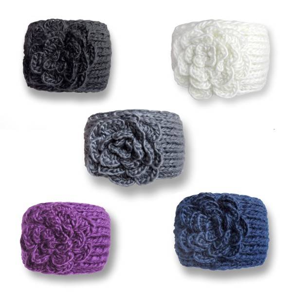 Sonia Originelli Damen Stirnband grob gestrickt mit Blumenapplikation und Knöpfen Verkauf
