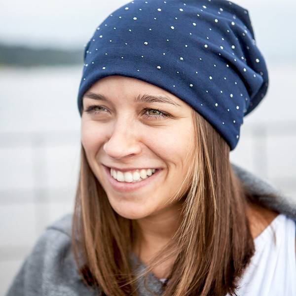 Sonia Originelli Fleece Beanie "Nieten" Steinchen Glitter Übergangsmütze gefüttert Limitierter Zeitrabatt