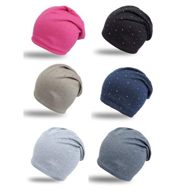 Sonia Originelli Fleece Beanie "Nieten" Steinchen Glitter Übergangsmütze gefüttert Limitierter Zeitrabatt