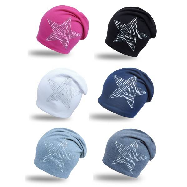 Sonia Originelli Fleece Beanie "Stern Strass" Steinchen Glitzer Übergangsmütze Fabrik Onlineshop