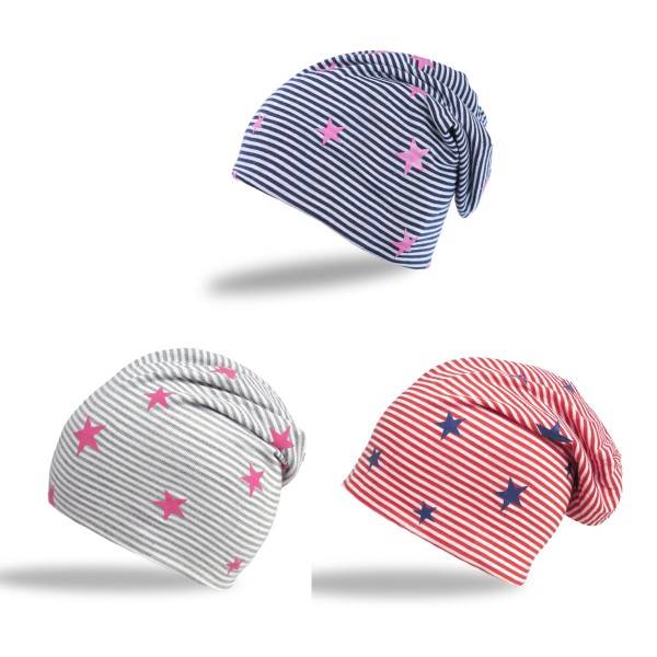 Sonia Originelli Kinder Beanie Mütze "kleine Sterne" Streifen Jersey Unisex Black Friday