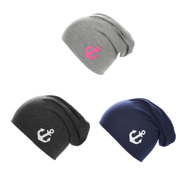 Sonia Originelli Kinder Beanie Mütze "Uni Anker" maritim Jersey Unisex Weihnachtsangebot