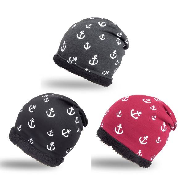 Sonia Originelli Winter Beanie Mütze "Mini Anker" Teddyfell Futter Maritim Blitzangebot