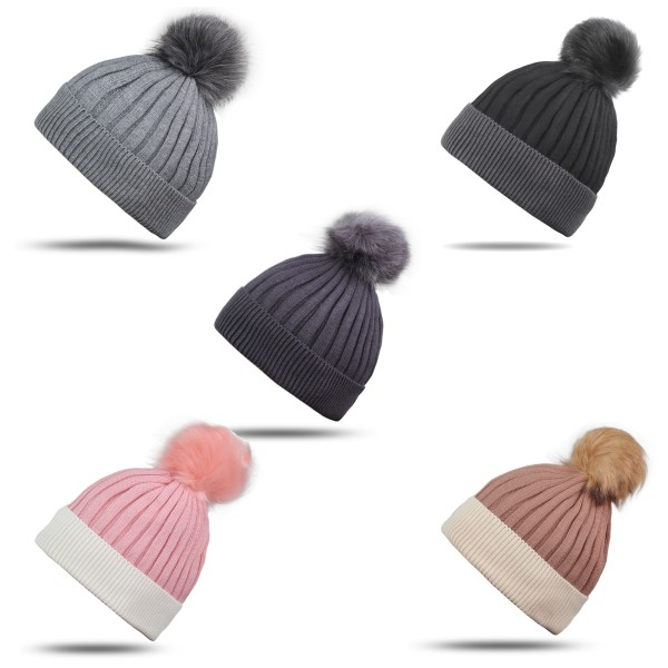 Sonia Originelli Winter Beanie Mütze "Zweiton" Kunstfell Bommel Neuheiten