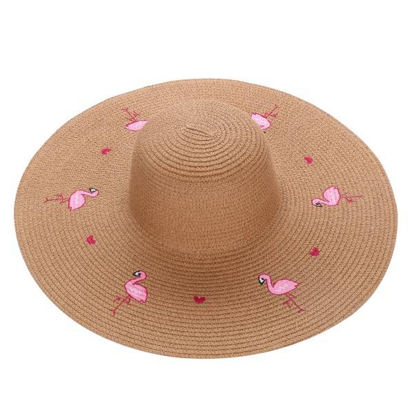 Sonia Originelli XXL Strohhut "Flamingo" Stickerei Herz Damen Sommerhut Strand Sonderangebote