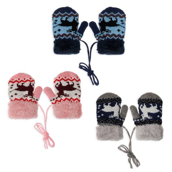 Sonia Originelli Strickfäustel Fausthandschuhe Band Kinderhandschuhe Kordel Rentier Outlet