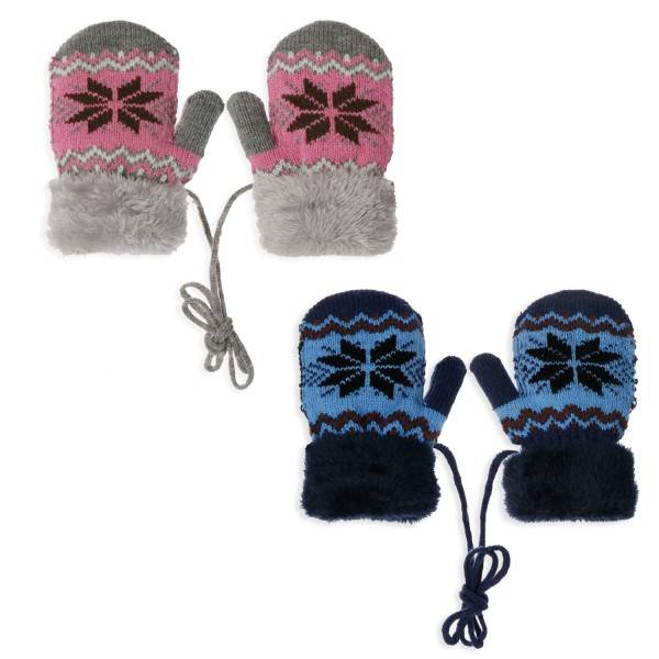 Sonia Originelli Strickfäustel Fausthandschuhe Band Kinderhandschuhe Kordel Schneeflocke Auslauf