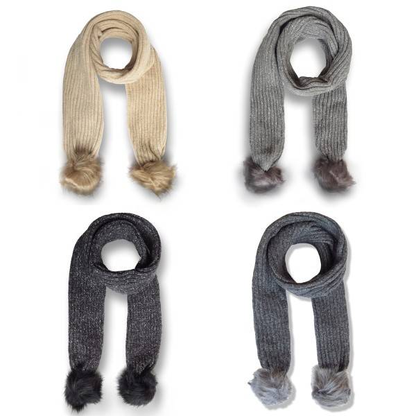 Sonia Originelli Schal Kunstfell Bommel Wolle Polyacryl Meliert Winter Lagerräumung