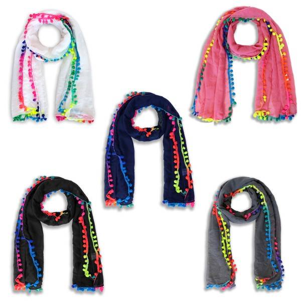 Sonia Originelli Schal Langschal "Bommel" Neon Bunt Sommer Neueste Mode