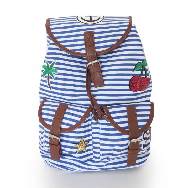 Sonia Originelli Rucksack maritim gestreift mit Patches Anker Im Verkauf