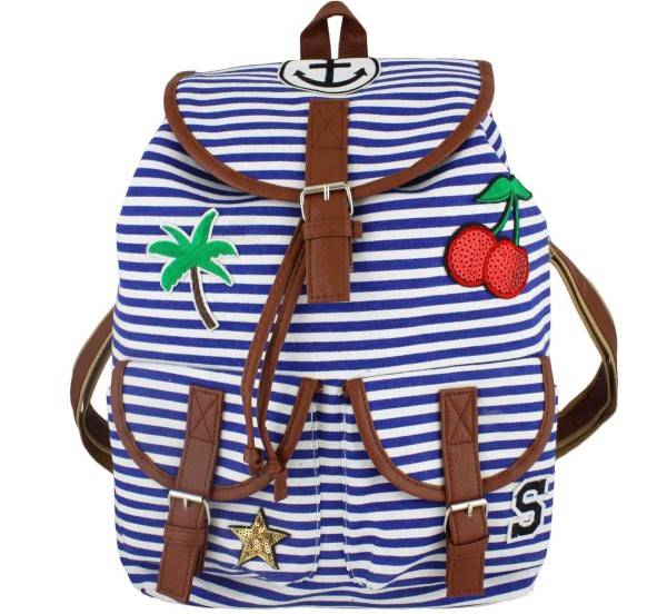 Sonia Originelli Rucksack maritim gestreift mit Patches Anker Im Verkauf