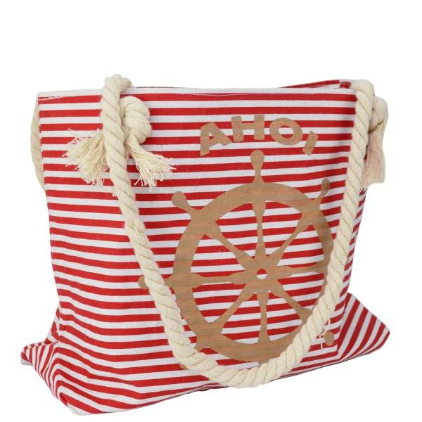 Sonia Originelli Strandtasche "Ahoi" mit Steuerrad klassisch maritim gestreift Limitierter Zeitrabatt