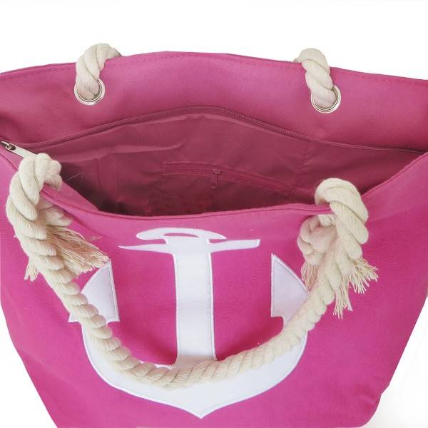 Sonia Originelli Strandtasche Anker bestickt maritim Seilkordel Shopper pink Fabrikpreis