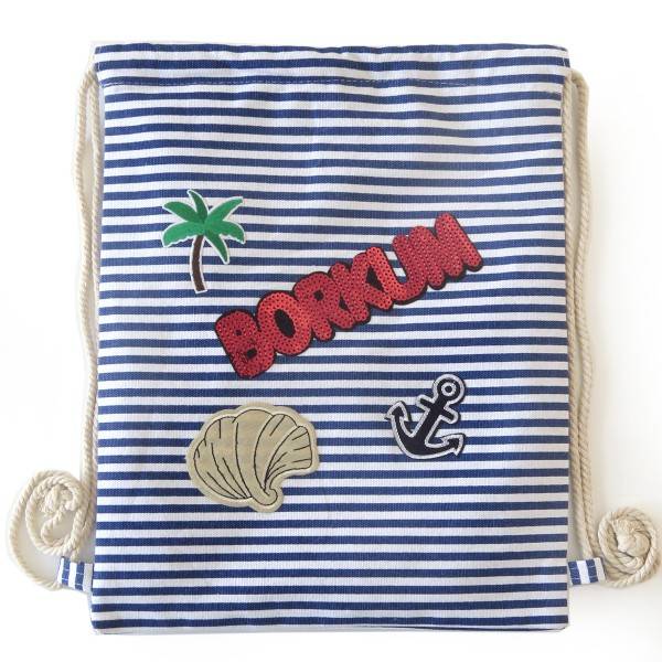 Sonia Originelli Turnbeutel Patches Aufnäher Gymbag gestreift "Borkum" Günstig kaufen