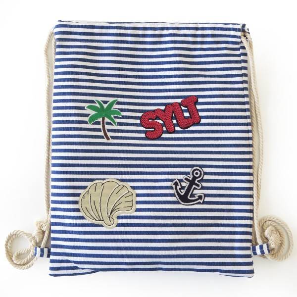 Sonia Originelli Turnbeutel Patches Aufnäher Gymbag gestreift "Sylt" Flash Sale