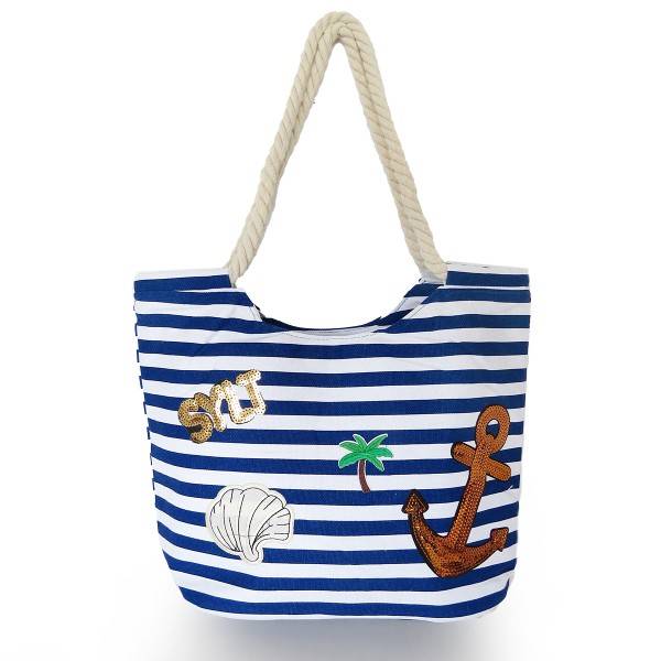 Sonia Originelli Strandtasche maritim gestreift mit Patch Aufnähern "Sylt" Saisonale Angebote