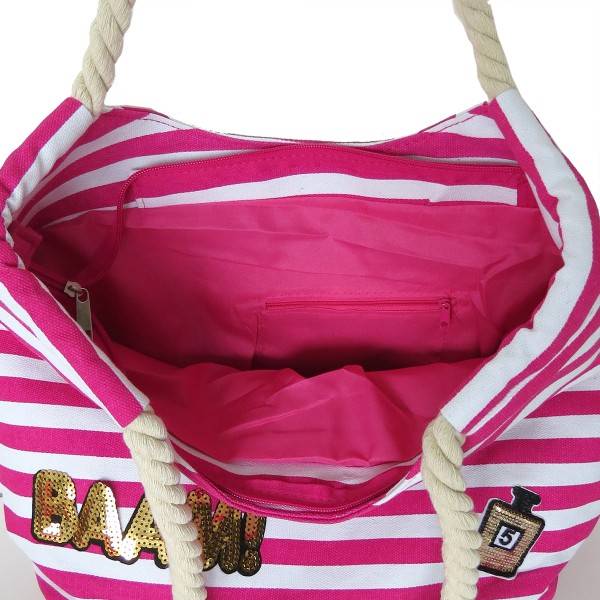 Sonia Originelli Strandtasche maritim gestreift mit Patch Aufnähern BAAM! Räumungsverkauf