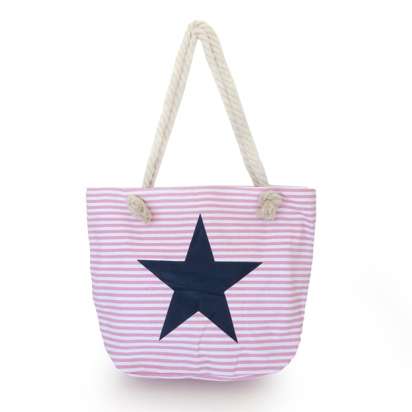 Sonia Originelli Strandtasche maritim gestreift Sternprint Seilkordel Reißverschluss Shopper Tägliche Deals