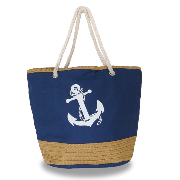 Sonia Originelli Strandtasche Shopper Anker Uni Bast Maritim gestreift Seilkordel VIP-Rabatte