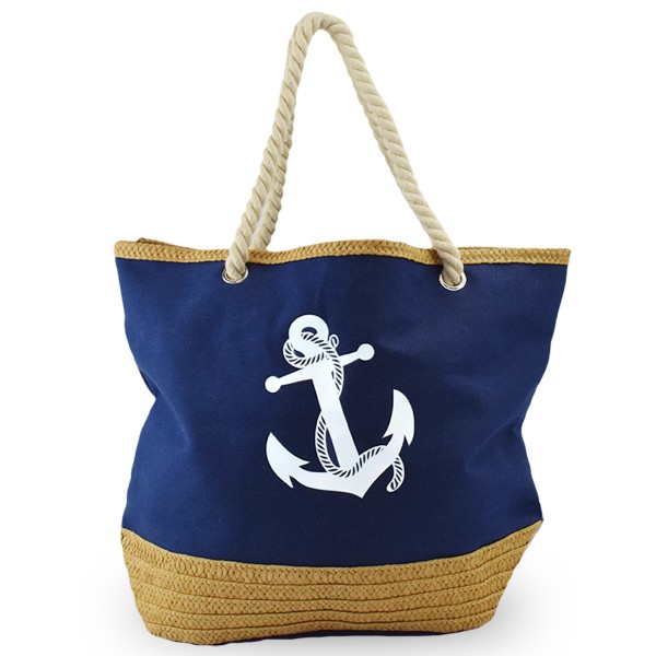 Sonia Originelli Strandtasche Shopper Anker Uni Bast Maritim gestreift Seilkordel VIP-Rabatte