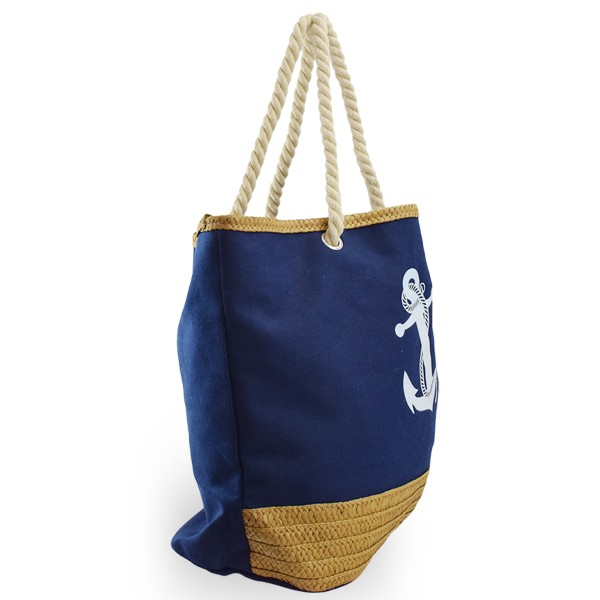 Sonia Originelli Strandtasche Shopper Anker Uni Bast Maritim gestreift Seilkordel VIP-Rabatte