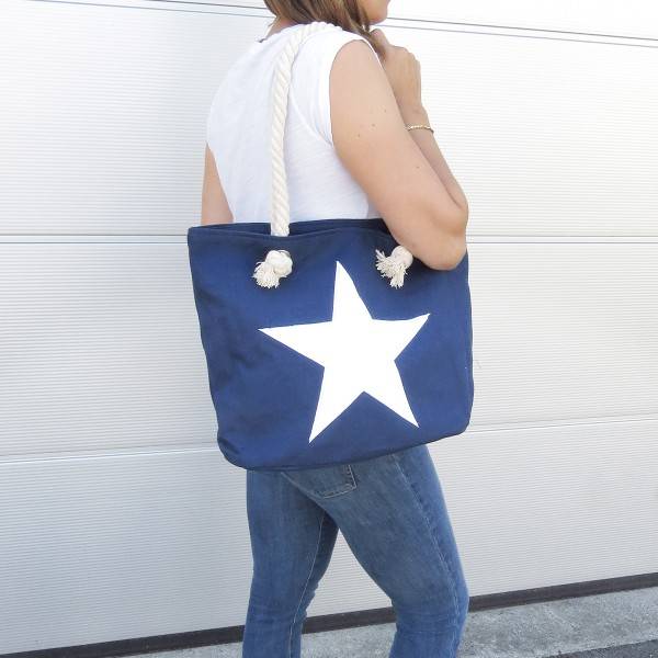 Sonia Originelli Strandtasche Stern bestickt Seilkordel maritim Shopper Tragetasche Tiefpreis