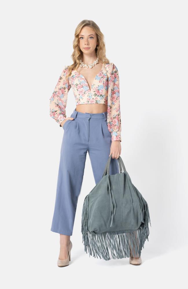 Stuff Maker Velour Leder Shopper in Blau Schlussverkauf