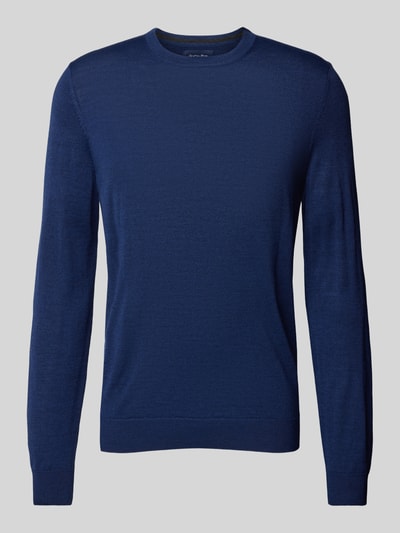 Peek & Cloppenburg Christian Berg MenStrickpullover mit Rundhalsausschnitt in dunkelblau melange Online Outlet