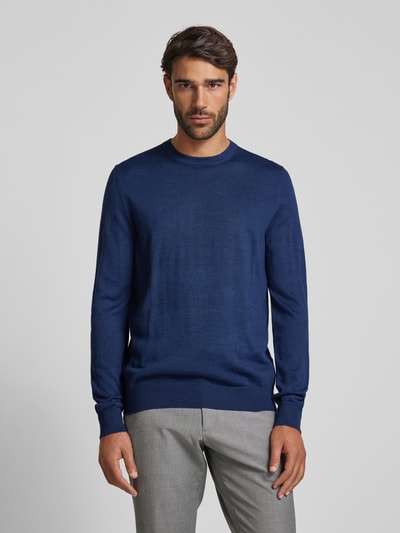 Peek & Cloppenburg Christian Berg MenStrickpullover mit Rundhalsausschnitt in dunkelblau melange Online Outlet