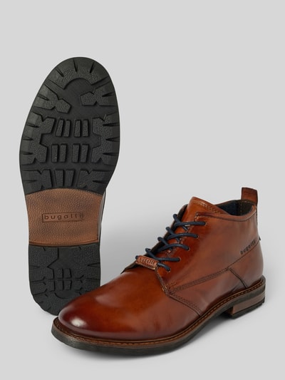 Peek & Cloppenburg bugattiDerby-Schuhe aus Leder mit Label-Print Modell 'Lobo' in cognac Saisonale Angebote