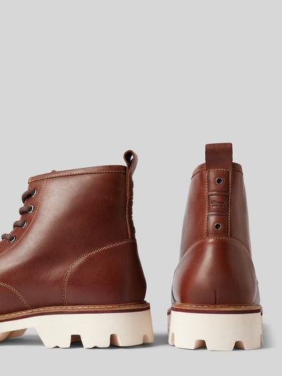 Peek & Cloppenburg Blauer USASchnürboots aus Leder mit Label-Detail Modell 'RUSK03' in cognac Sonderangebot der Fabrik