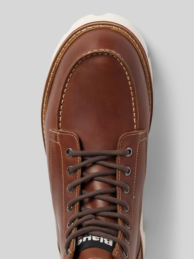 Peek & Cloppenburg Blauer USASchnürboots aus Leder mit Label-Detail Modell 'RUSK03' in cognac Sonderangebot der Fabrik