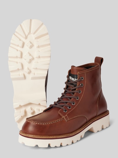 Peek & Cloppenburg Blauer USASchnürboots aus Leder mit Label-Detail Modell 'RUSK03' in cognac Sonderangebot der Fabrik