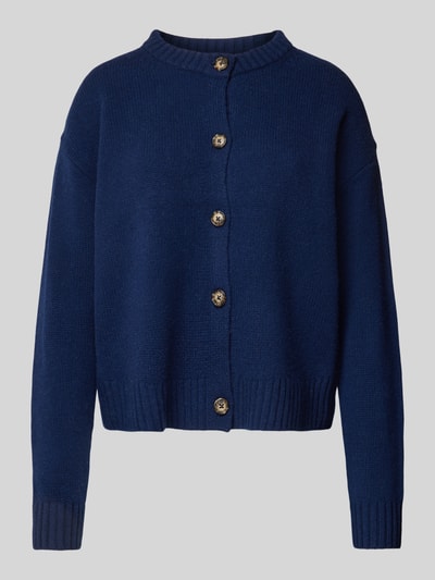 Peek & Cloppenburg Christian Berg WomanStrickjacke aus Wolle mit Rundhalsausschnitt in dunkelblau Räumungsverkauf